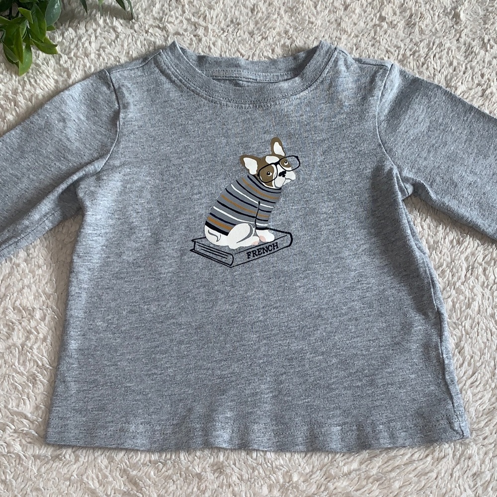 Janie & Jack Gray Bulldog “French” Shirt 12M VGUC Top